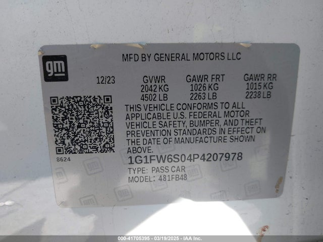 1G1FW6S04P4207978 Chevrolet Bolt Ev Fwd 1lt