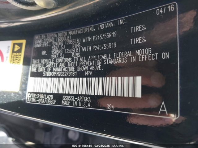5TDDKRFH2GS279181 Toyota Highlander Limited V6