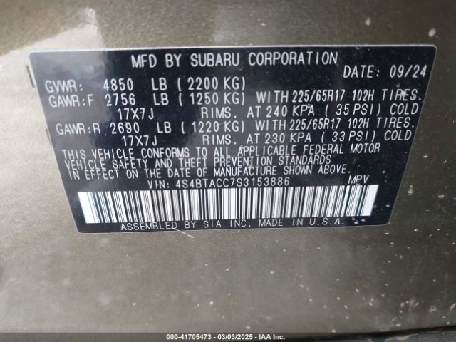 4S4BTACC7S3153886 Subaru Outback Premium
