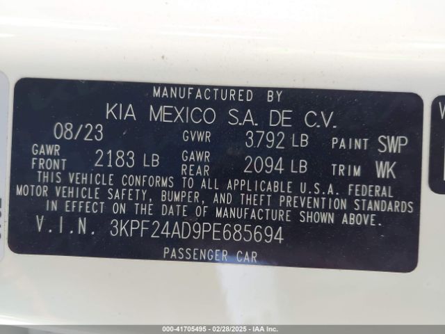 3KPF24AD9PE685694 KIA Forte Lxs