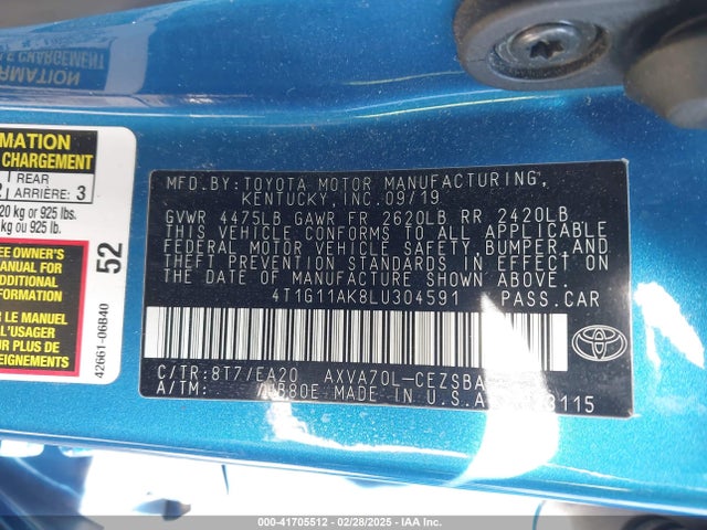 Toyota CAMRY SE 2020 4T1G11AK8LU304591 Image 9