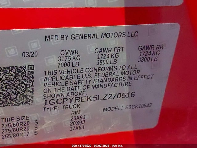 1GCPYBEK5LZ270516 Chevrolet Silverado 1500 4wd  Short Bed Custom