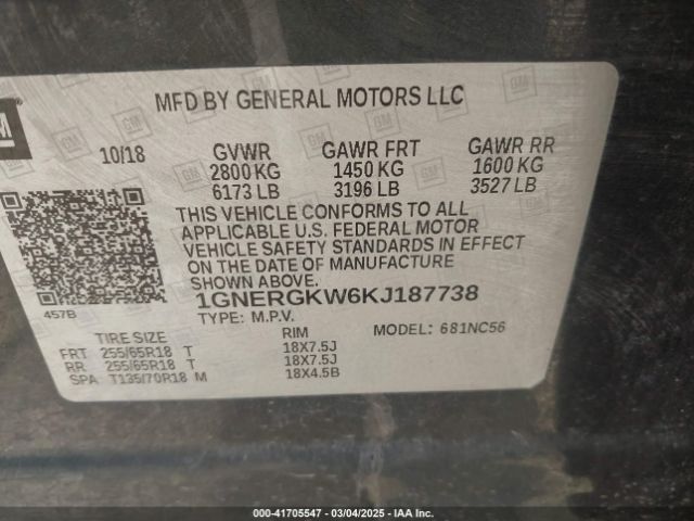 1GNERGKW6KJ187738 Chevrolet Traverse 1lt