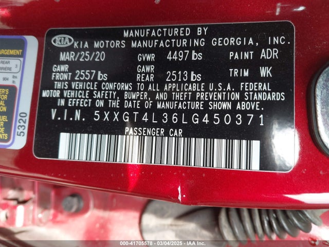 5XXGT4L36LG450371 KIA Optima S