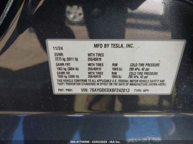 7SAYGDEDXSF242013 Tesla Model Y