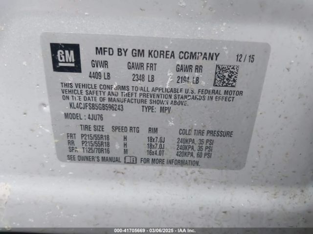 KL4CJFSB5GB596243 Buick Encore Convenience