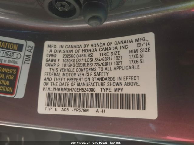 2HKRM3H70EH524080 Honda Cr-v Ex-l