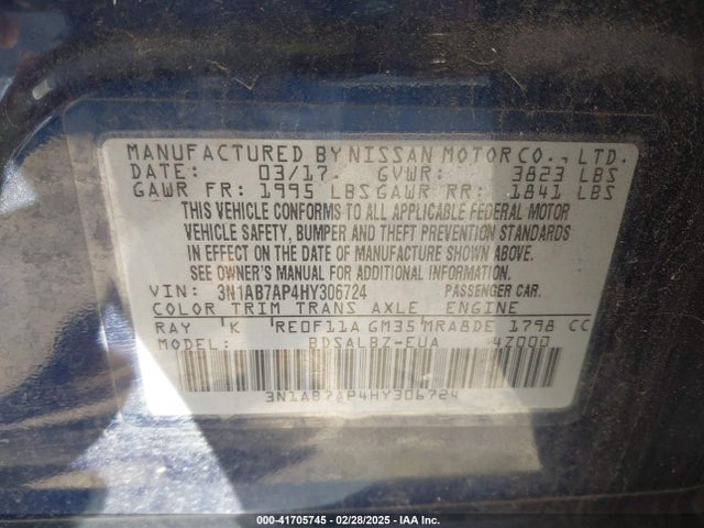 3N1AB7AP4HY306724 Nissan SENTRA S