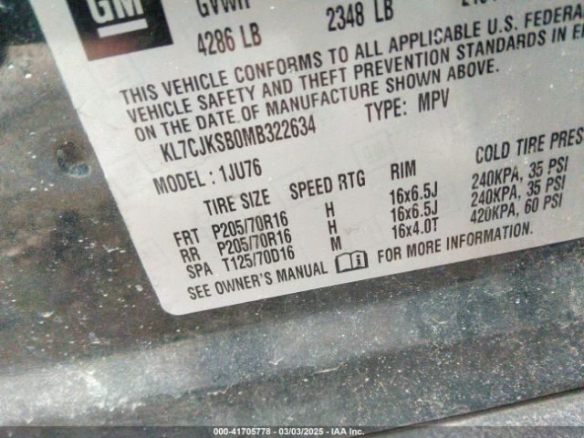 KL7CJKSB0MB322634 Chevrolet Trax Fwd Ls