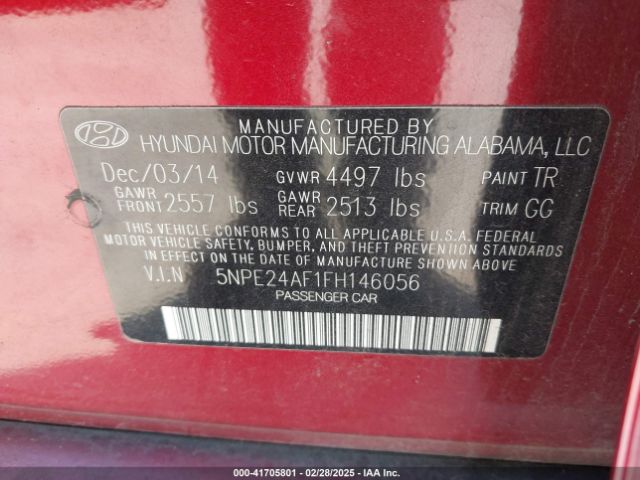 5NPE24AF1FH146056 Hyundai SONATA SE