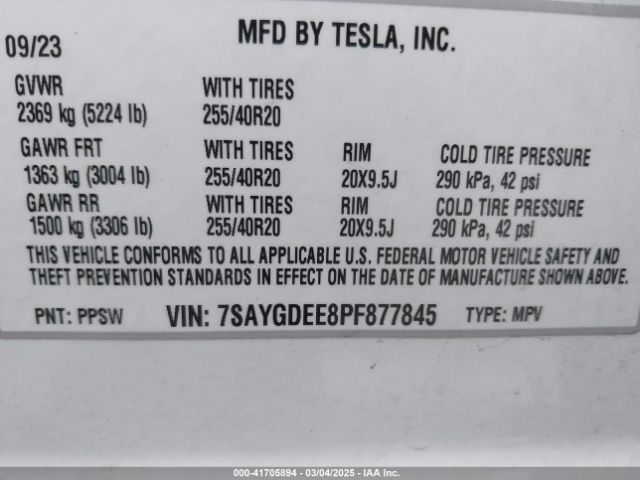 7SAYGDEE8PF877845 Tesla Model Y Awd/long Range Dual Motor All-wheel Drive
