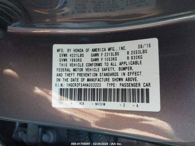 1HGCR2F54HA003220 Honda Accord Sport
