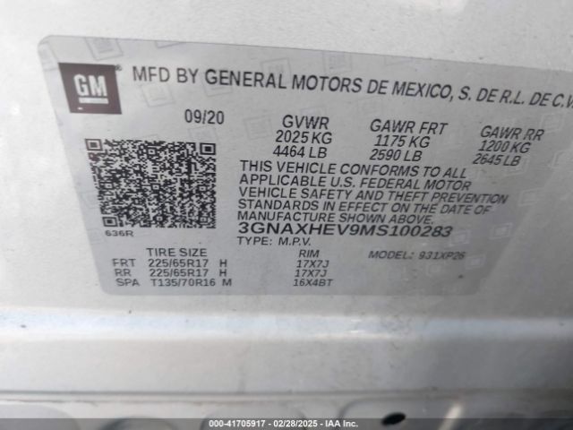 2021 CHEVROLET EQUINOX 3GNAXHEV9MS100283 Photo 8