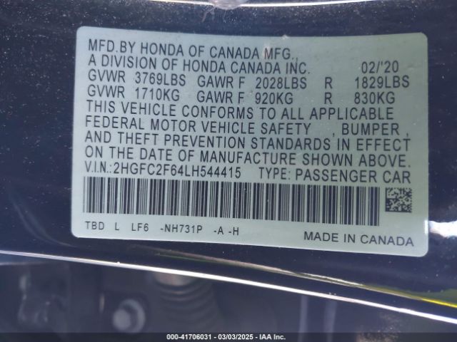 2HGFC2F64LH544415 Honda Civic Lx