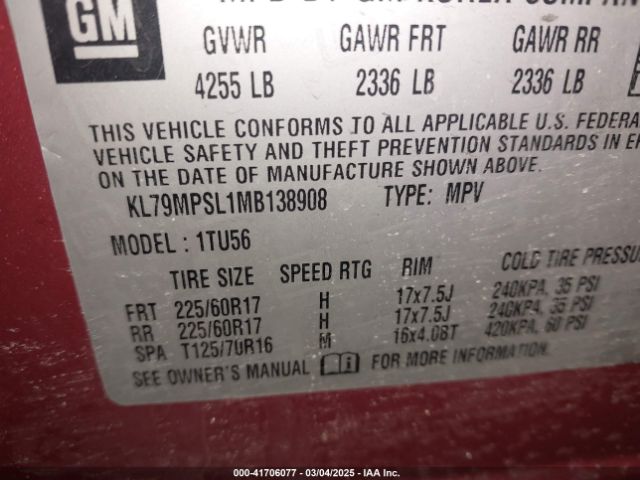 KL79MPSL1MB138908 Chevrolet Trailblazer Fwd Lt