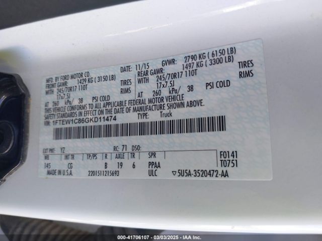 1FTEW1C86GKD11474 Ford F-150 Xl