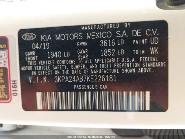 3KPA24AB7KE226181 KIA RIO LX