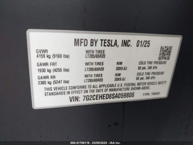7G2CEHED8SA059806 Tesla Cybertruck All-wheel Drive