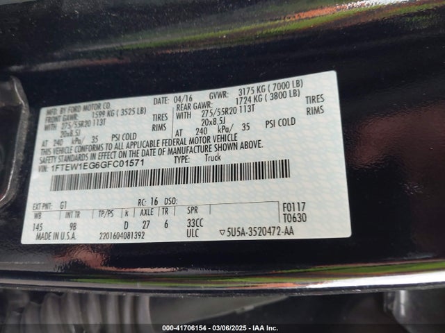 1FTEW1EG6GFC01571 Ford F-150 Platinum