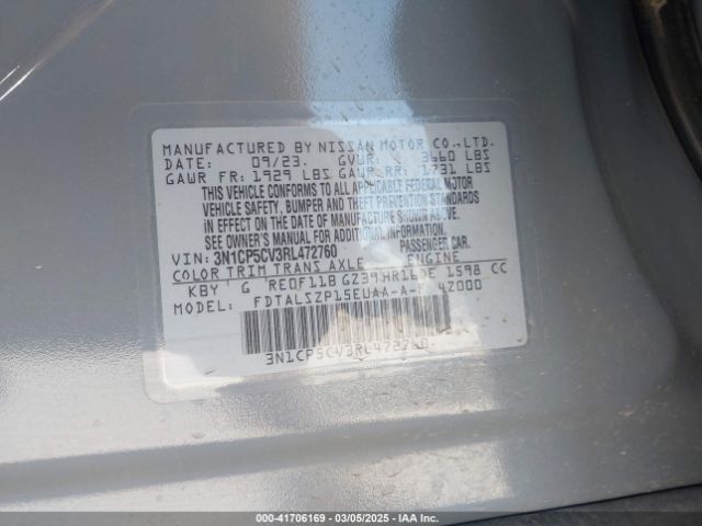 3N1CP5CV3RL472760 Nissan Kicks Sv Xtronic Cvt