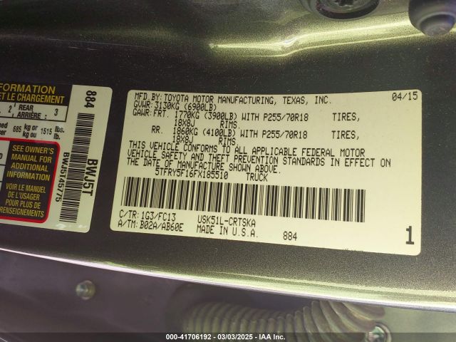 5TFRY5F16FX185510 Toyota Tundra Sr5 5.7l V8