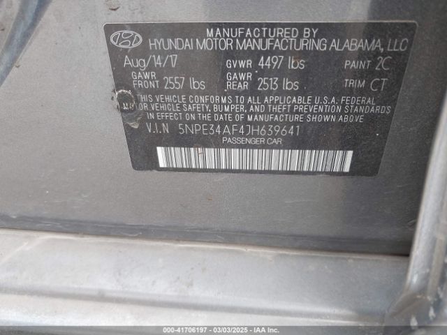 5NPE34AF4JH639641 Hyundai SONATA SEL
