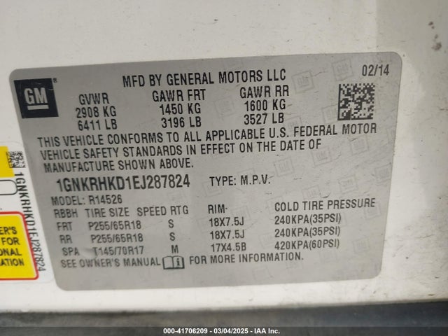 Chevrolet Traverse 2lt 2014 1GNKRHKD1EJ287824 Image 9