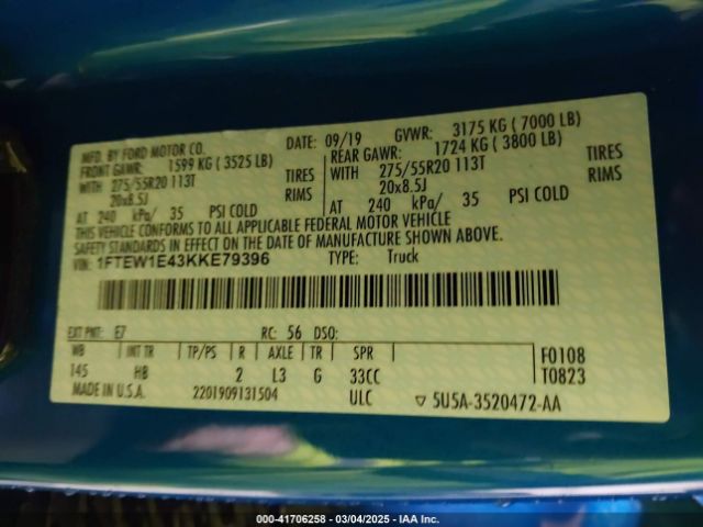 1FTEW1E43KKE79396 Ford F-150 Lariat