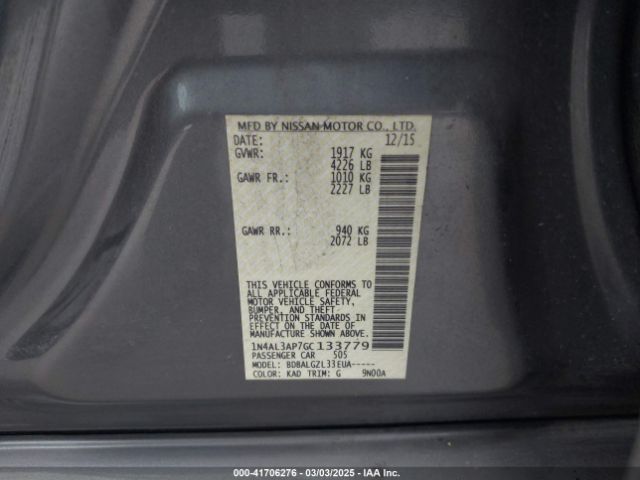 1N4AL3AP7GC133779 Nissan Altima 2.5/2.5 S/2.5 Sl/2.5 Sr/2.5 Sv