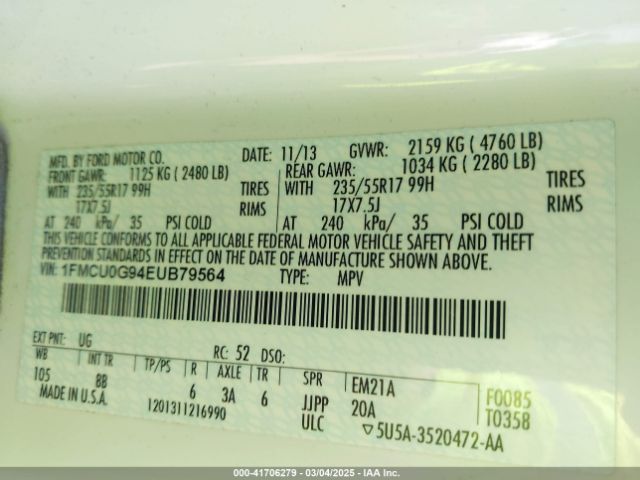 1FMCU0G94EUB79564 Ford ESCAPE SE