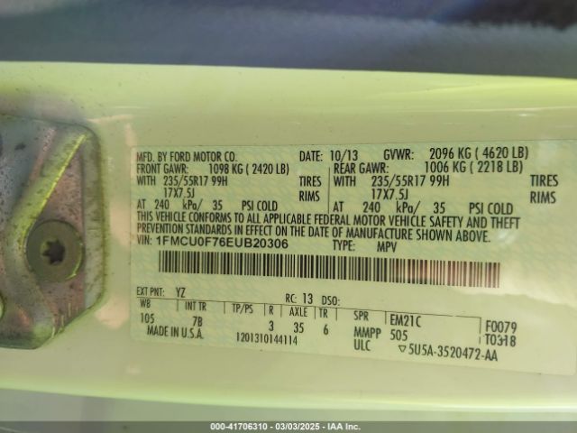 1FMCU0F76EUB20306 Ford ESCAPE S