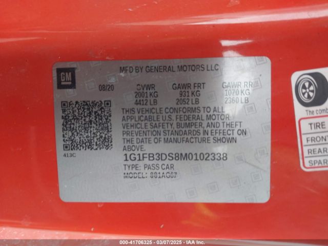 1G1FB3DS8M0102338 Chevrolet Camaro Rwd  1lt
