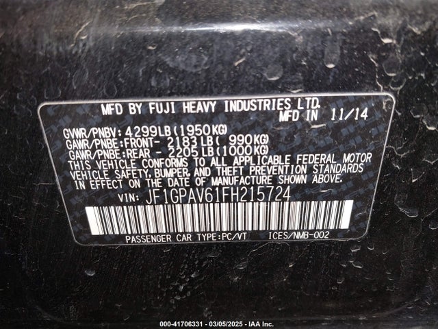 Subaru 2.0l na 2015 JF1GPAV61FH215724 Image 9