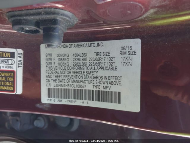 5J6RM4H51GL109587 Honda CR-V EX