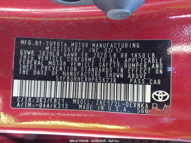 5YFBURHE8HP656238 Toyota COROLLA LE