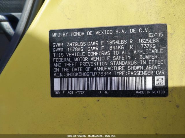 3HGGK5H89FM776344 Honda Fit Ex/ex-l
