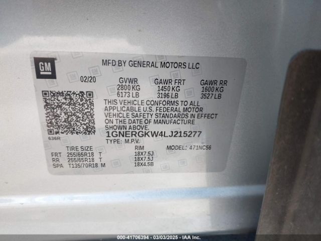 1GNERGKW4LJ215277 Chevrolet Traverse Fwd Lt Cloth
