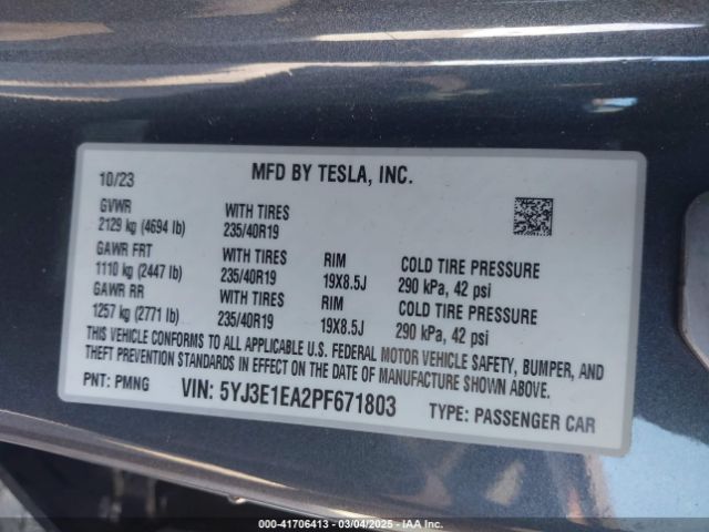 5YJ3E1EA2PF671803 Tesla Model 3 Rear-wheel Drive