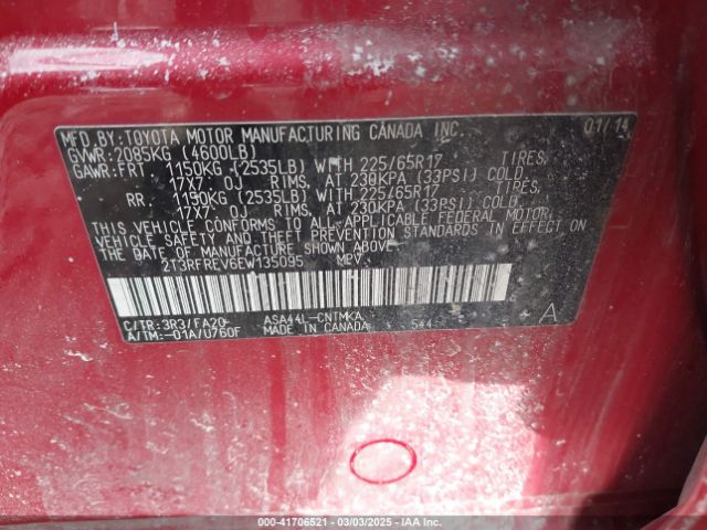 2T3RFREV6EW135095 Toyota Rav4 Xle
