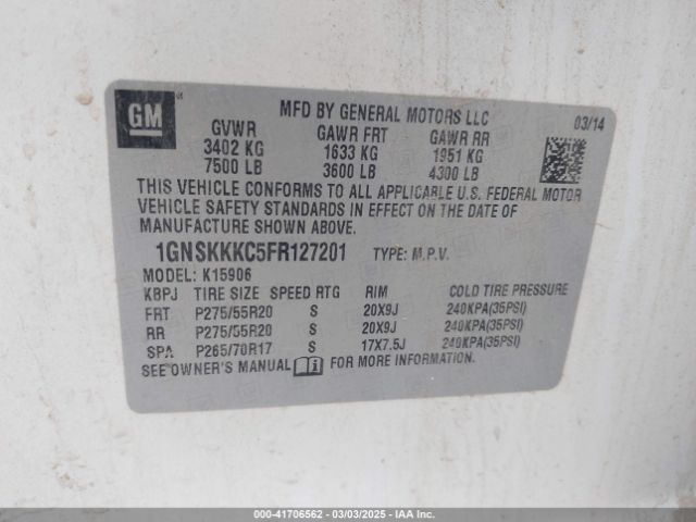 1GNSKKKC5FR127201 Chevrolet Suburban 1500 Ltz