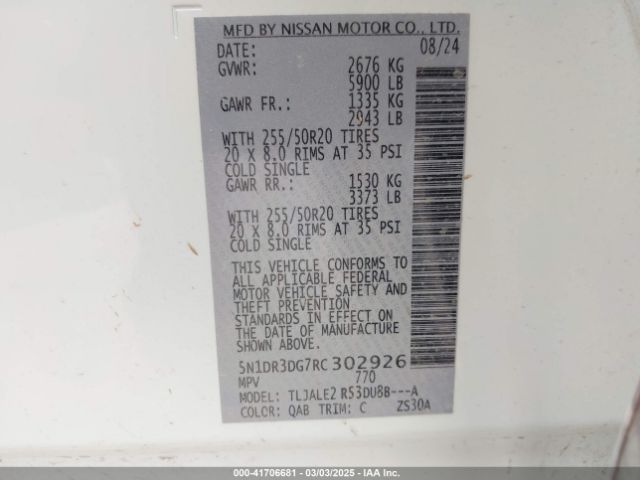 5N1DR3DG7RC302926 Nissan Pathfinder Platinum Fwd