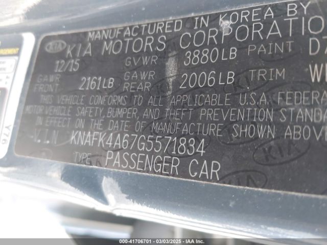 KNAFK4A67G5571834 KIA FORTE LX