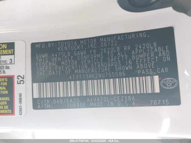Toyota CAMRY SE 2022 4T1T11AK2NU705586 Image 9