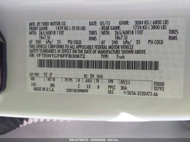 1FTEW1CF6FFB30672 Ford 2015
