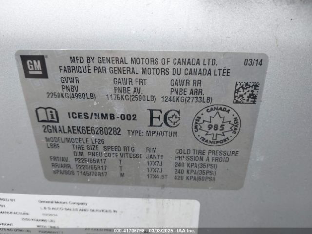 2GNALAEK6E6280282 Chevrolet EQUINOX LS