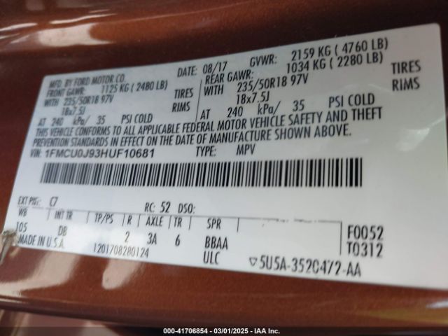 1FMCU0J93HUF10681 Ford Escape Titanium