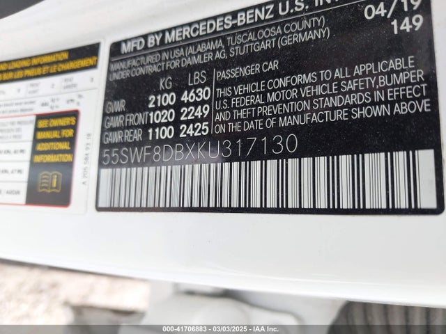 55SWF8DBXKU317130 Mercedes-Benz C 300