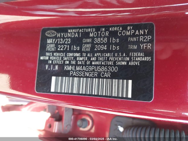 KMHLM4AG9PU586300 Hyundai ELANTRA SEL