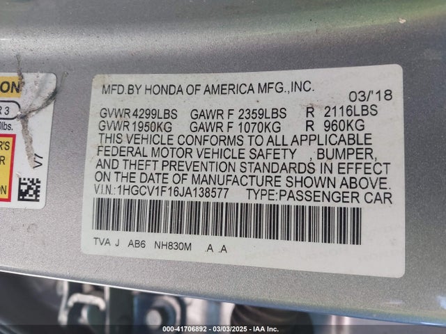 1HGCV1F16JA138577 Honda ACCORD LX