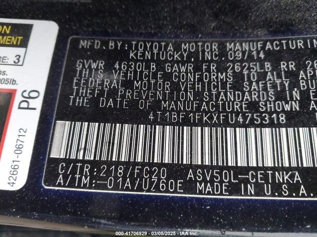 4T1BF1FKXFU475318 Toyota CAMRY LE